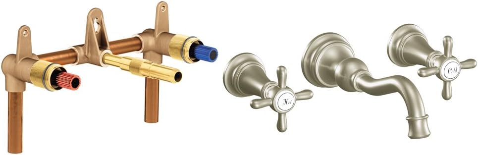 Moen TS42112BN-9700 Weymouth – Grifo de baño de dos manijas de arco alto con válvula, níquel cepillado
