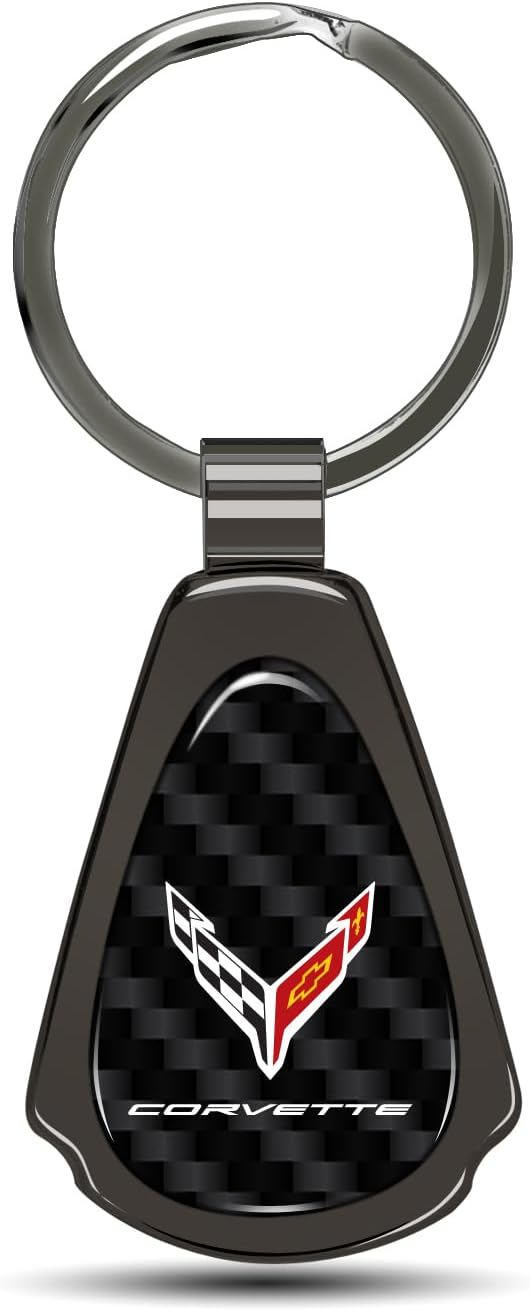 Llavero de lágrima de metal de fibra de carbono negro real para Chevrolet Corvette C8, con licencia oficial