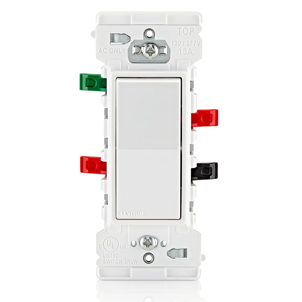 Leviton E5603-SW Decora Edge Interruptor basculante de 3 vías de 15 amperios, color blanco