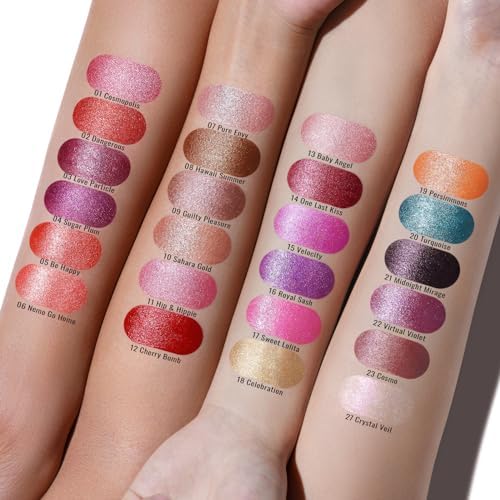 Oulac Lápiz labial rosa claro para mujer con brillo metálico 3D fórmula hidratante ligera, color de labios de alto impacto, belleza vegana y sin