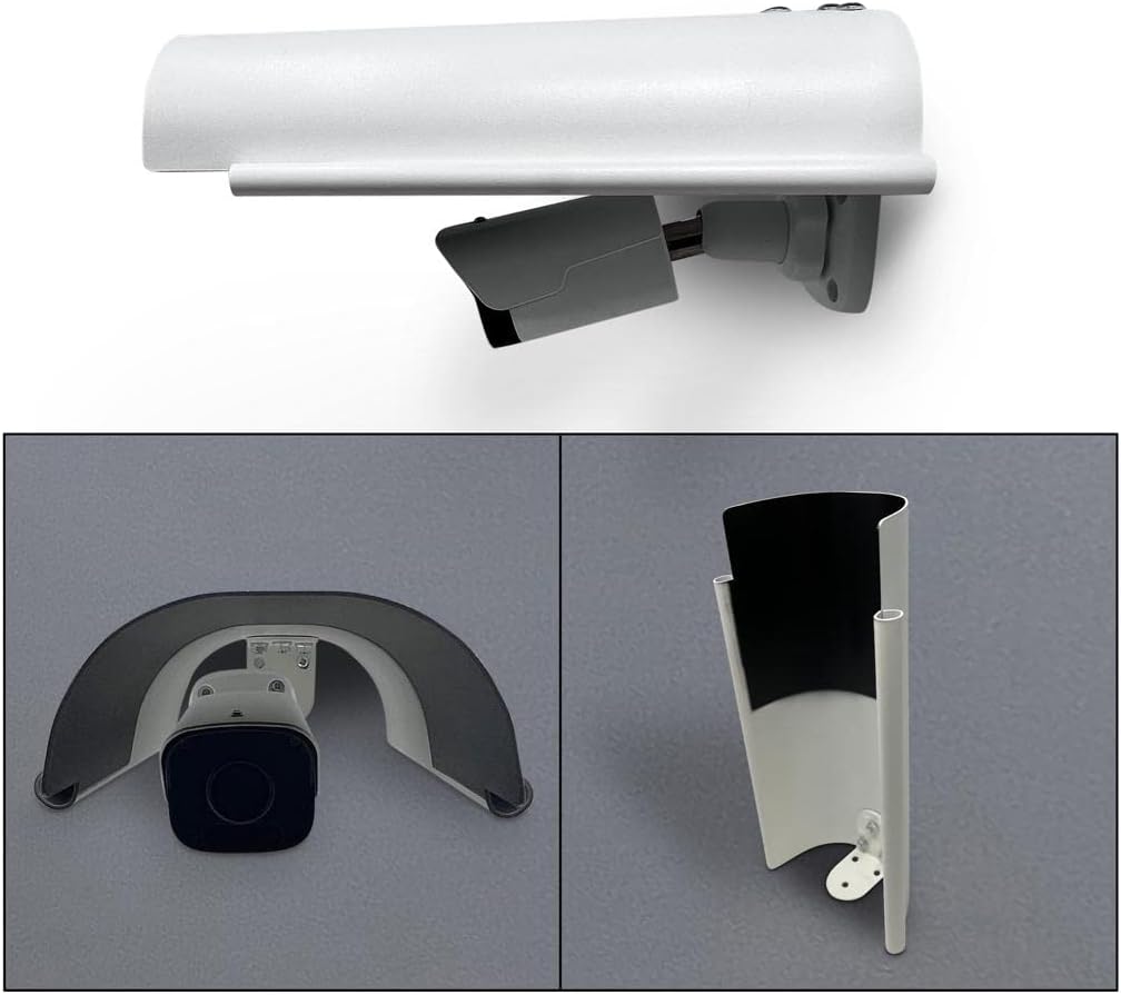 KENUCO Cubierta de sombra de lluvia solar compatible con cámaras de seguridad al aire libre, material de aleación de aluminio, color blanco