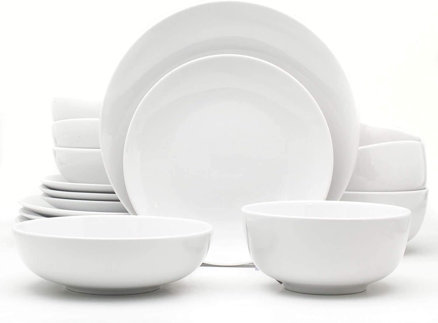 Euro Ceramica Essential Collection – Vajilla y vajilla de porcelana, juego de 16 piezas, servicio para 4, blanco clásico (paquete individual)