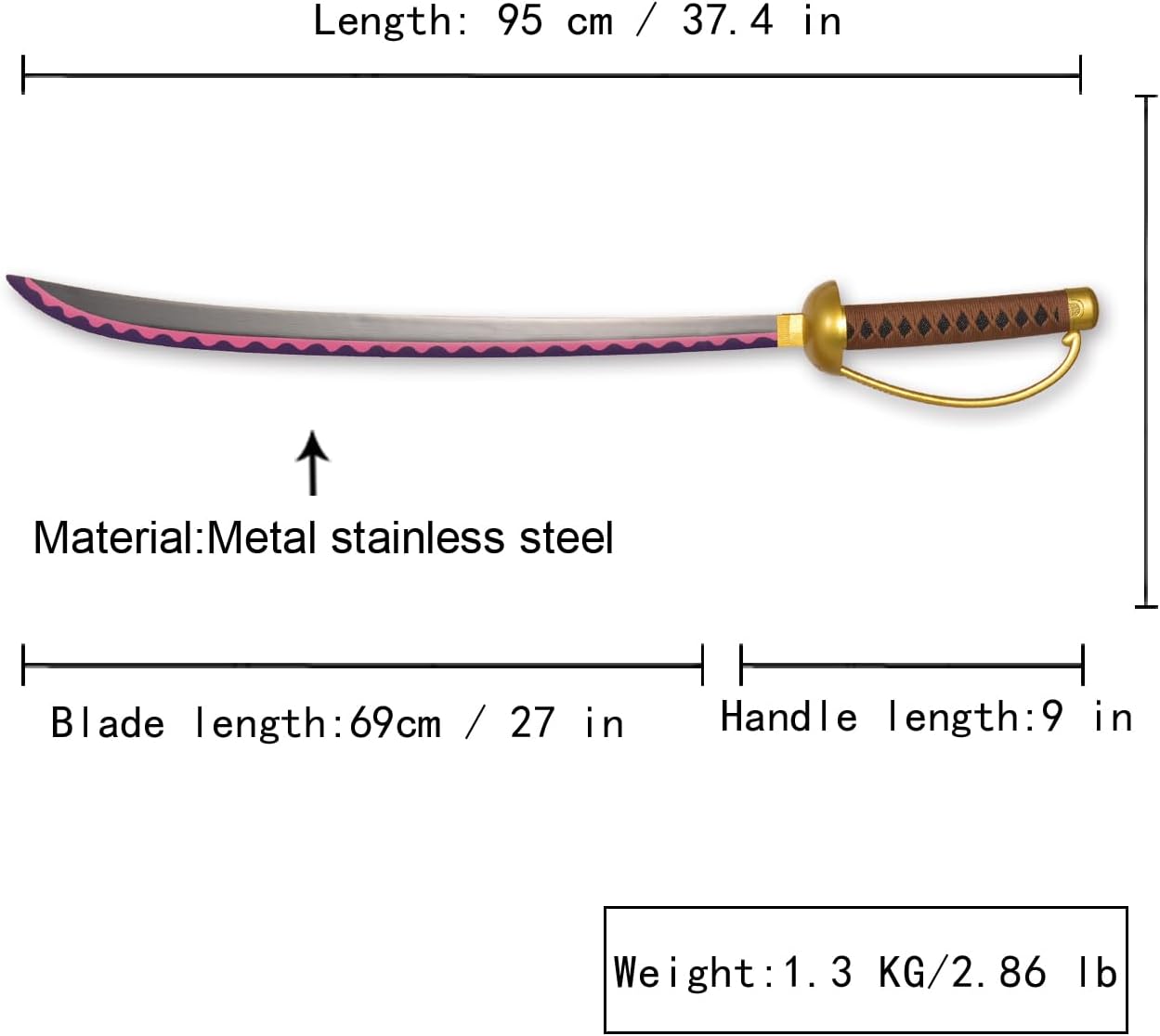 Sword fort Espadas de acero al carbono Roronoa Zoro de metal real de aproximadamente 41 pulgadas, Katana Anime Cosplay espada, Yama Enma ArashiDeath