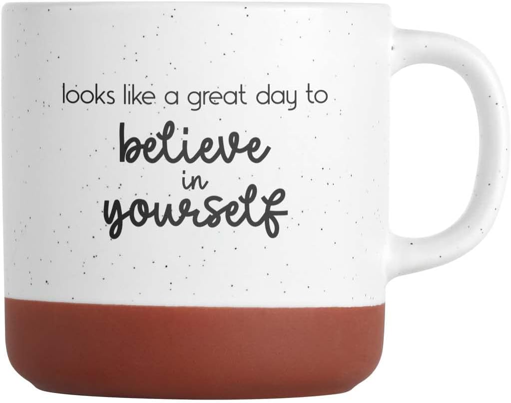 Canopy Street Taza de café de cerámica moteada de 13 onzas con texto en inglés Looks Like A Great Day To Believe In Yourself, taza de café