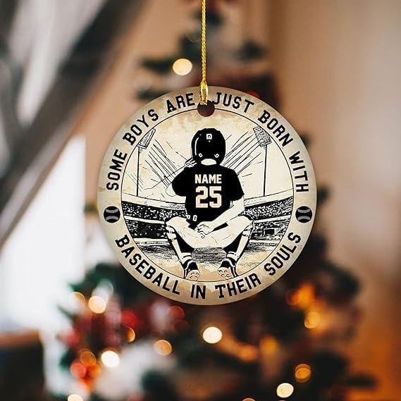 Adorno de béisbol personalizado para decoración del árbol de Navidad, adorno de Navidad personalizado de béisbol en forma 2D, regalos planos para