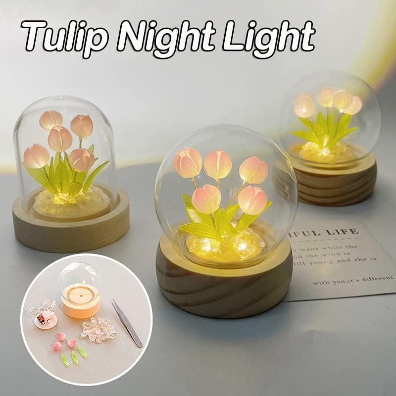 gors Lámpara de noche de tulipanes hecha a mano con pegamento, lámpara de noche LED, lámpara de mesa, lámpara de escritorio, decoración del