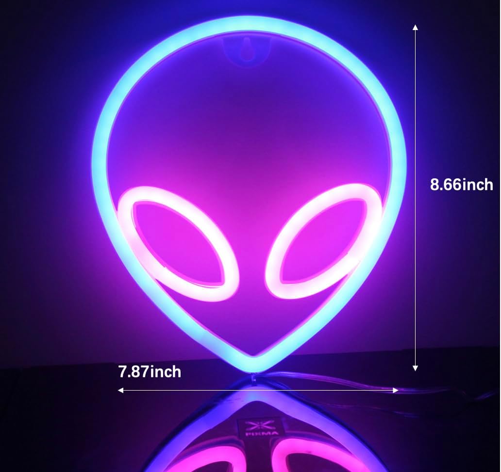 Letrero de neón de alienígena para decoración de telón de fondo con batería o USB, para decoración de habitación, letrero de neón LED para