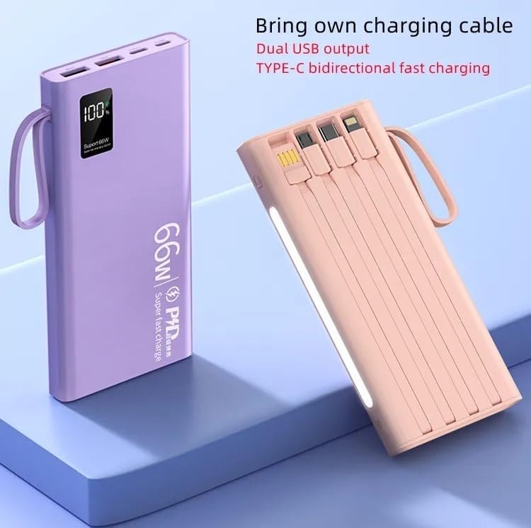 Banco de energía superrápido de 66 W, cargador portátil para portátil de 20,000 mAh, pantalla LED, paquete de batería delgada para iPhone Pro Max