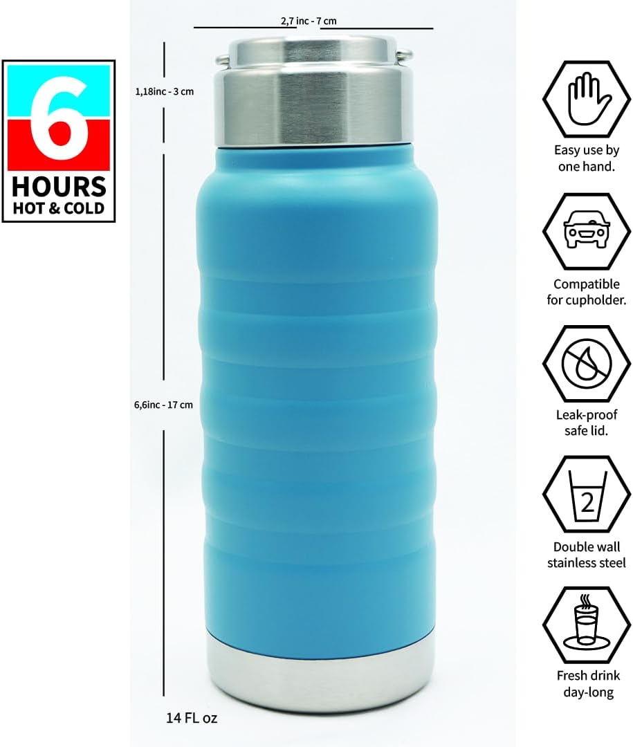 Termo de cocina frío caliente, botella de 14 onzas, cuerpo de acero pintado de doble capa inoxidable e irrompible, café, bebidas frescas, sin BPA,