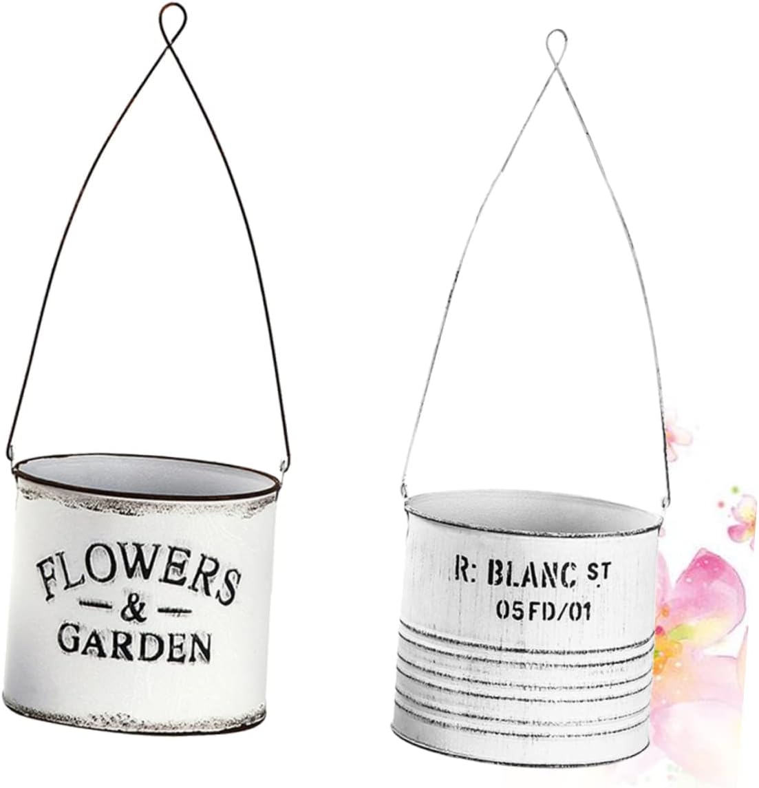 Cabilock Maceta de hierro forjado, maceta colgante de hojalata, soporte para plantas montadas en la pared, decoración de puerta, maceta al aire