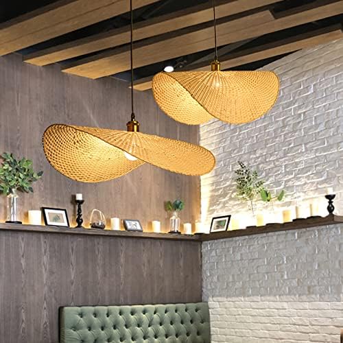 NIUYAO Lámpara colgante vintage de madera con hoja de loto, iluminación de suspensión de simplicidad, lámpara de estilo de bambú individual,