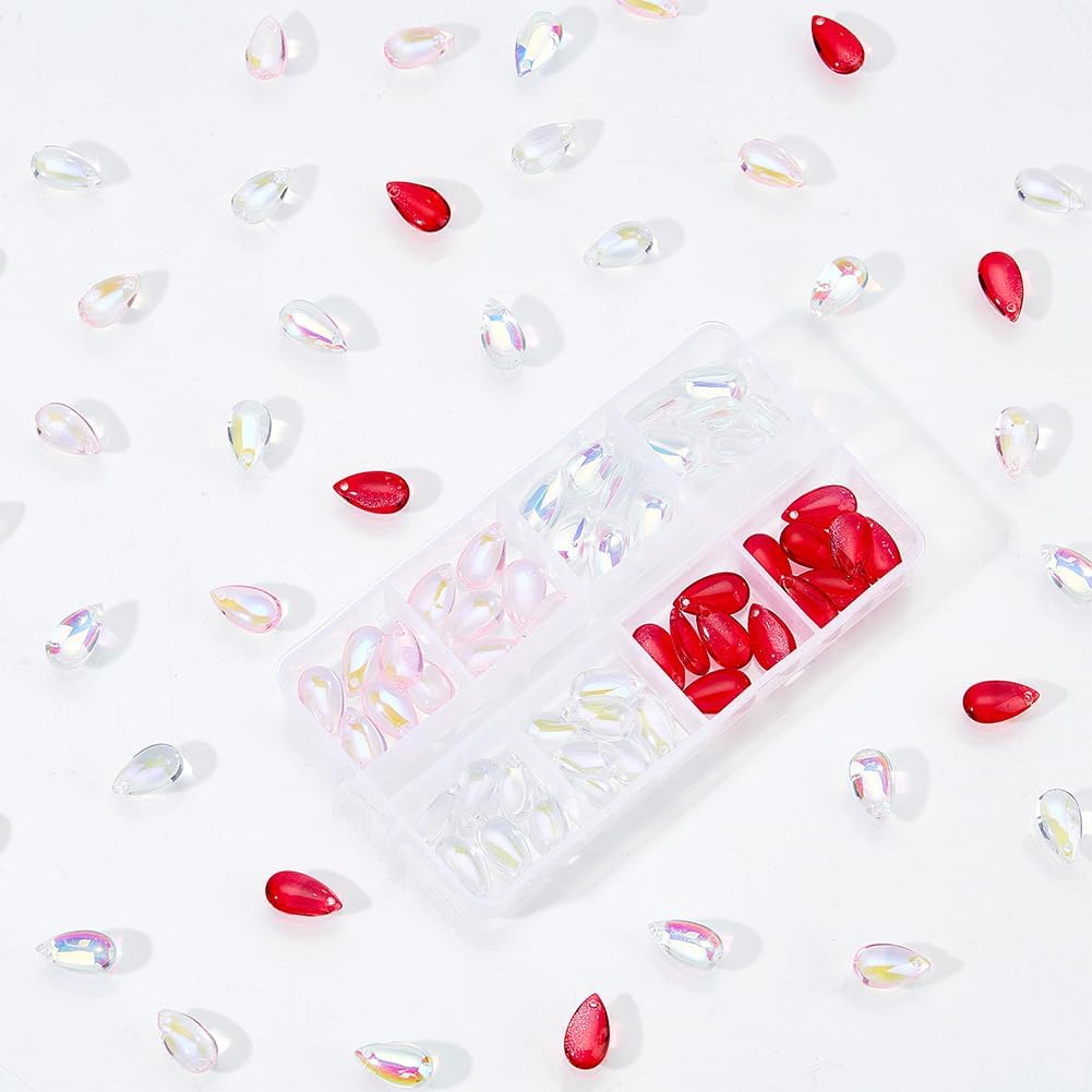 AHANDMAKER 96 cuentas de cristal de lágrima transparentes de 4 colores, cuentas de cristal de gota de agua, cuentas sueltas, dijes coloridos para