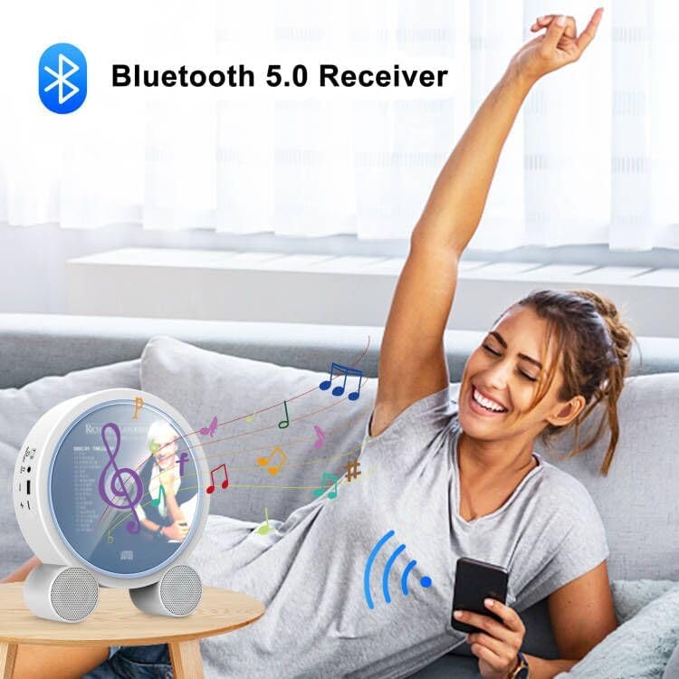 WOKALON Reproductor de CD portátil con Bluetooth, reproductores de CD verticales de escritorio para el hogar con pantalla LCD, altavoces HiFi