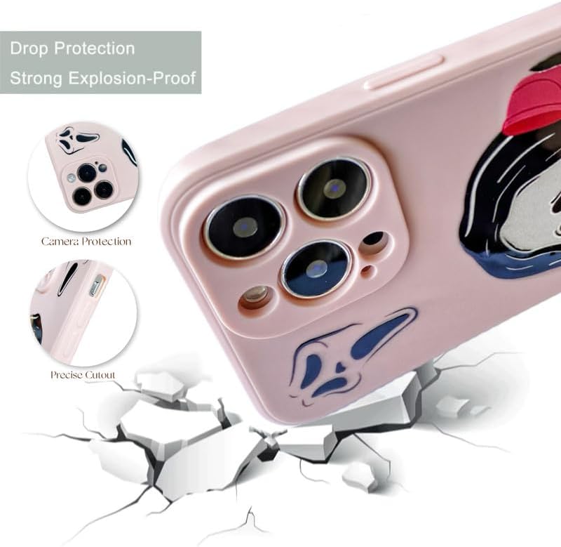 Funda con diseño de película de suspenso de Halloween para iPhone 14 Pro, funda de teléfono con diseño de fantasma y cara de terror para mujeres,