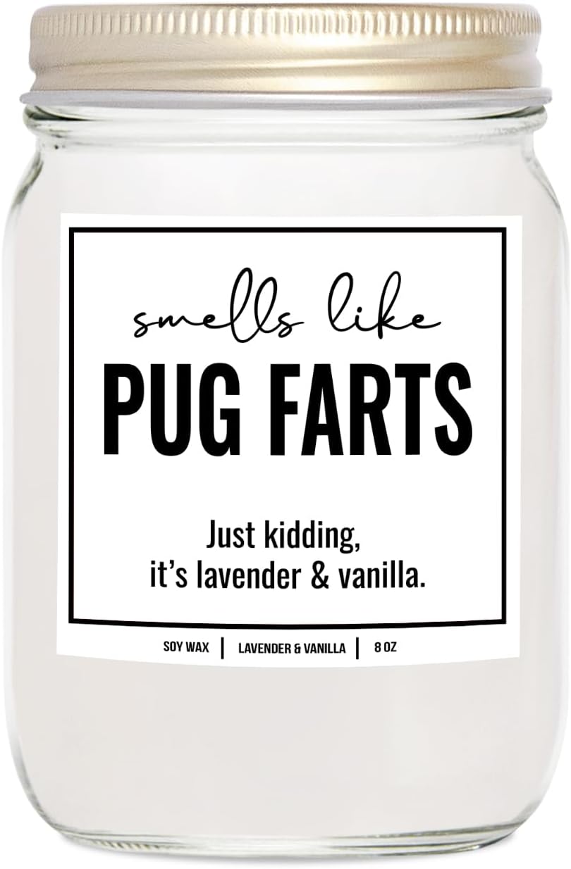 YouNique Designs Smells Like Pug Farts – Vela de soja Pug Regalos para los amantes de los pug  Regalos de vela de carlino de 8 onzas para los