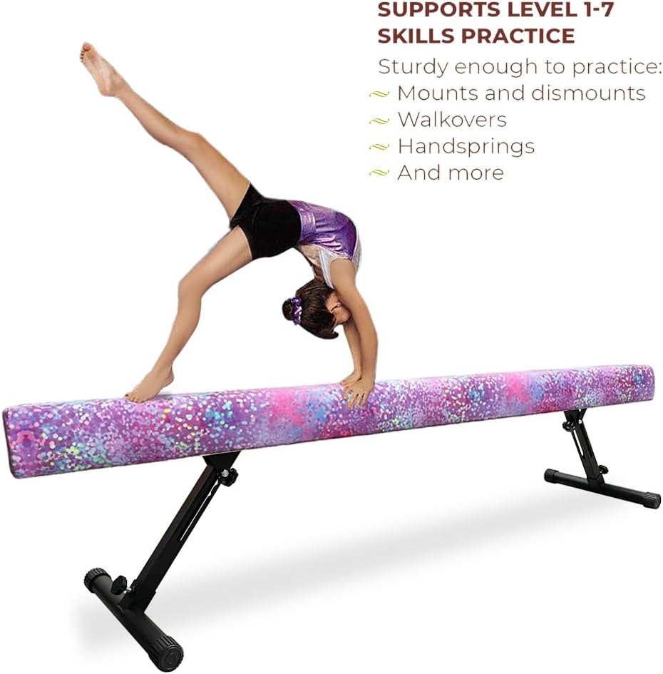 Viga de equilibrio ajustable y plegable de 8 pies, equipo de gimnasia de gamuza alto y bajo, no requiere herramientas, viga de gimnasia para