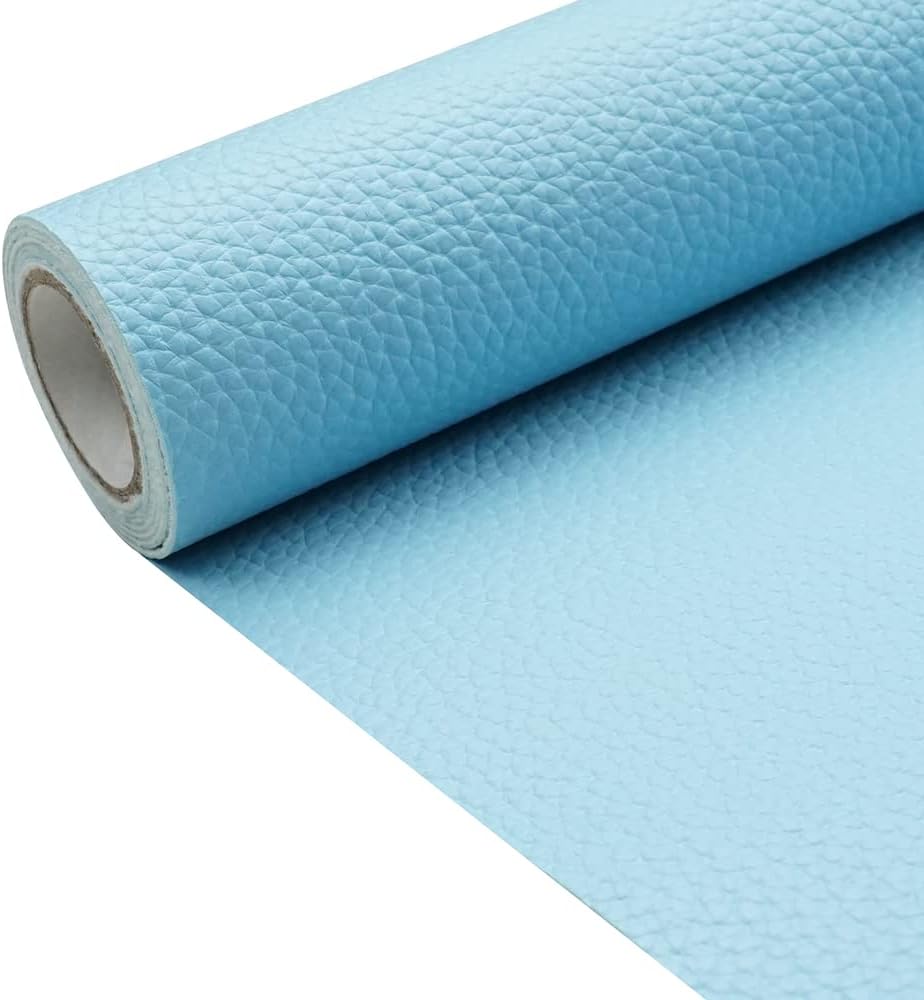 Piel sintética con textura de litchi azul bebé, 11.8 x 53.14 pulgadas, 0.044 in de grosor, material de piel sintética para tapicería, manualidades,