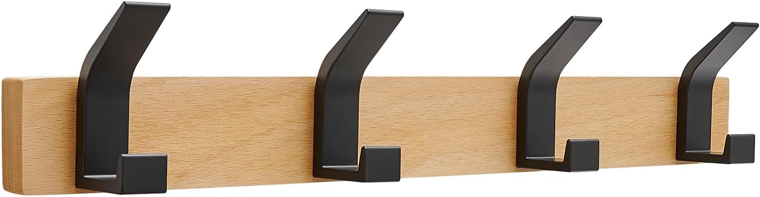 Perchero de pared  Perchero de madera de aluminio de 15.7 pulgadas con 4 ganchos resistentes para colgar ganchos resistentes para colgar toallas
