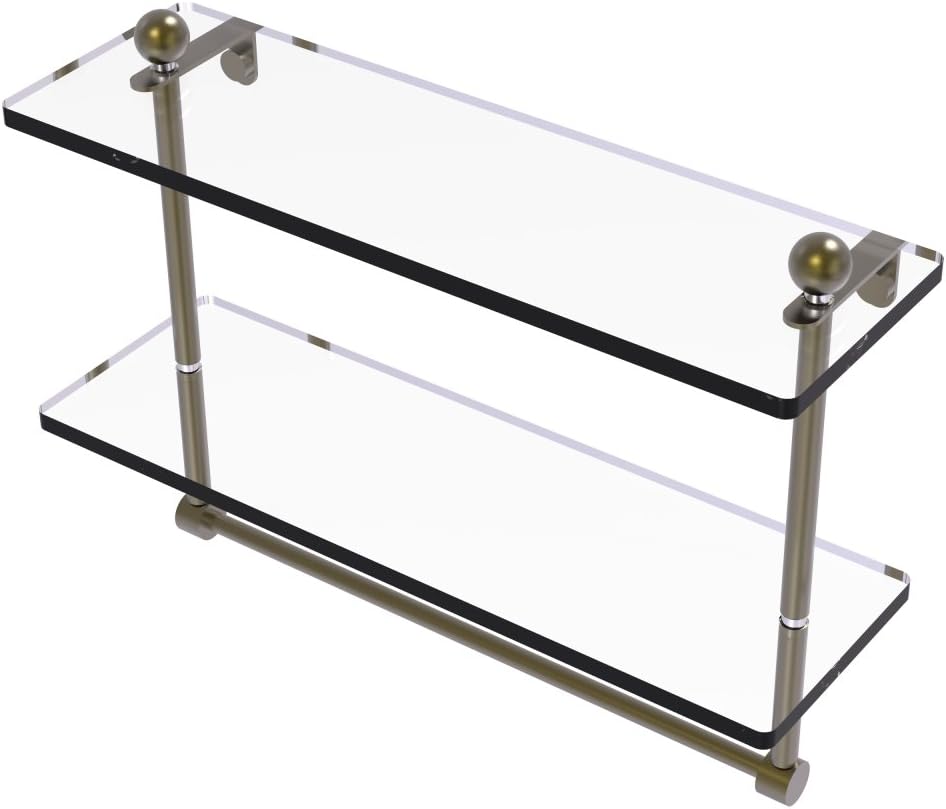 Allied Brass PR-216TB Estante de cristal integrado de dos niveles de 16 pulgadas, bronce antiguo