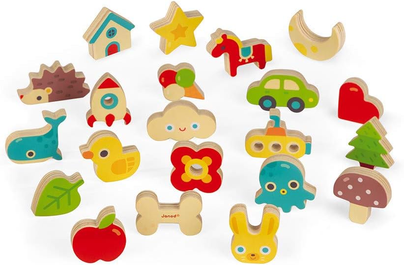 Janod Juego de reconocimiento Memory Touch – 21 piezas de madera – Edades 3+ – J05318