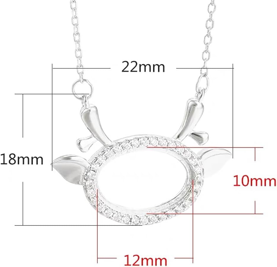 JKEIO Colgante de plata de ley 925 con circonita cúbica y bisel de ciervo, ajuste de 8 x 109 x 130.394 x 0.472 in, montaje ovalado, collar hecho a