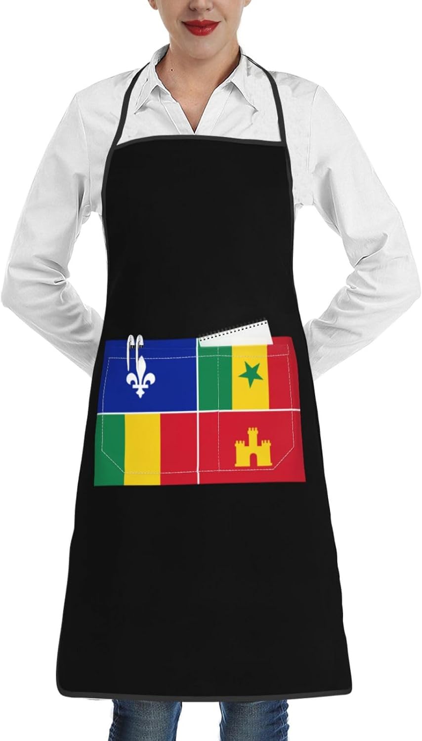 QIZYOQA Delantal de bandera criolla de Luisiana impermeable con bolsillos, delantal de cocina para cocinar, delantal de chef para hombres y mujeres,