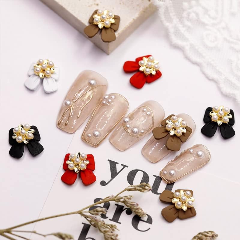 Eseres 12 dijes de uñas Kawaii 3D con lazo para uñas, de aleación colorida, lazo de perlas, accesorio de uñas para mujeres y niñas, decoración de