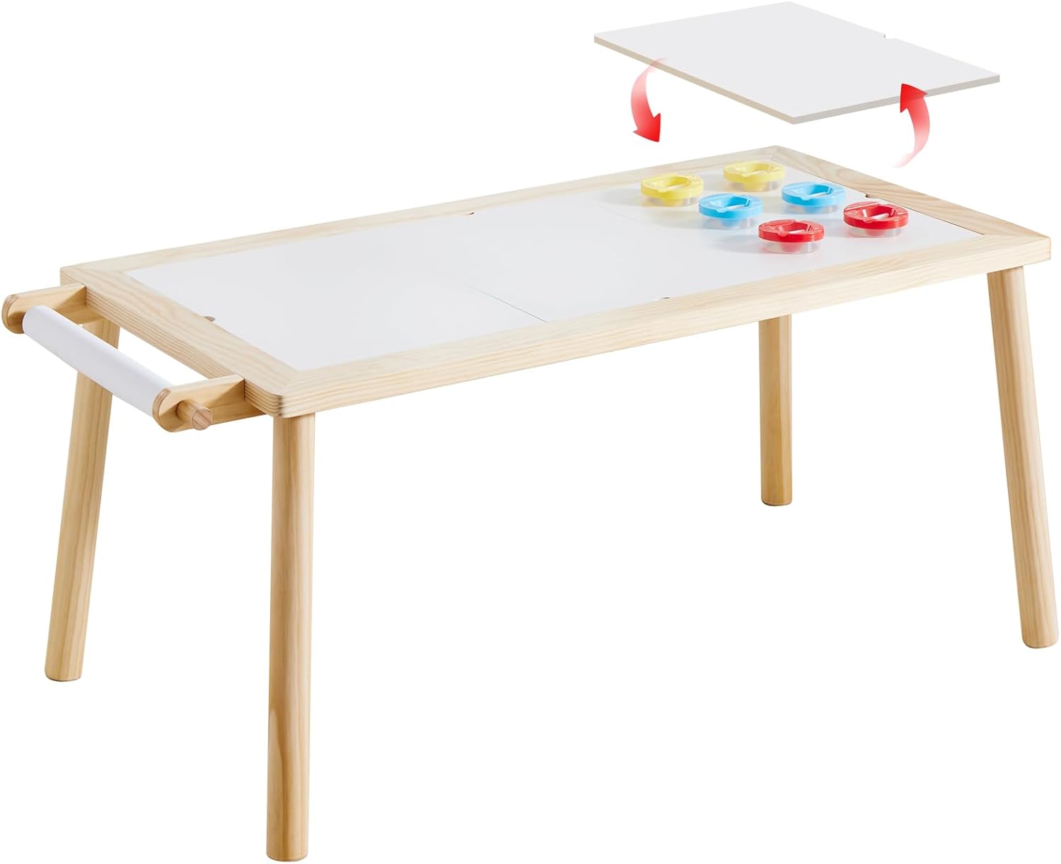 Beright Mesa infantil 5 en 1, mesa sensorial para interiores de arena de juego, mesa de dibujo para niños con rollo de papel y vasos de pintura, no