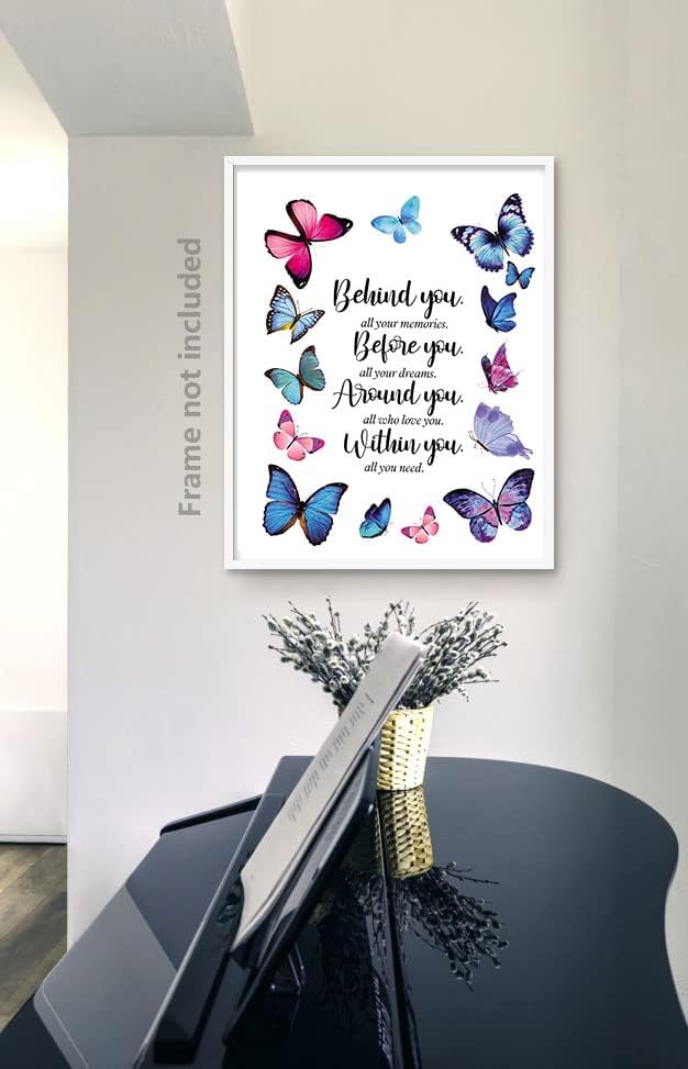 Póster de pared con citas inspiradoras de mariposas, póster de Behind You All Your Memories, regalos de graduación de Gtizry para hija, regalos