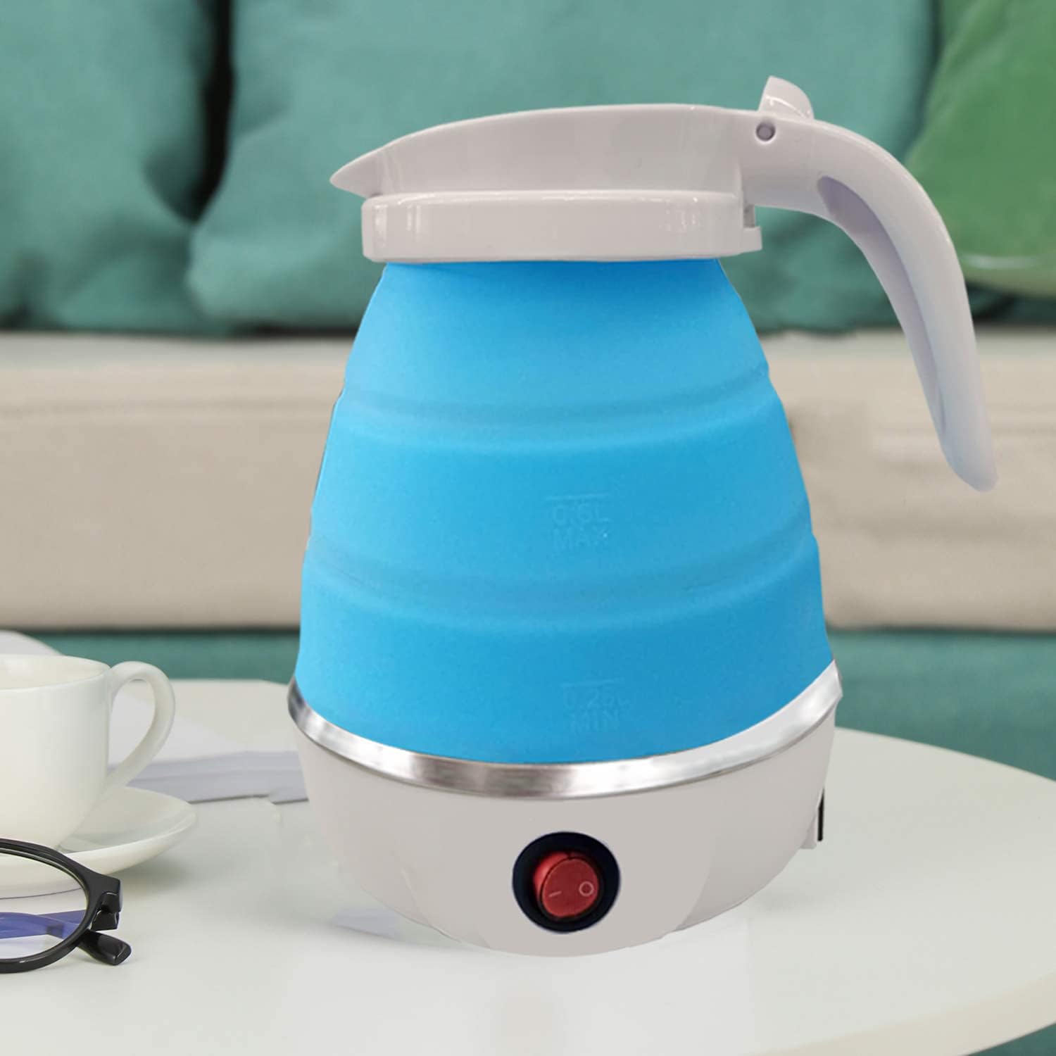 Hervidor eléctrico portátil plegable con silicona de grado alimenticio, 6 minutos de agua de ebullición rápida para acampar o viajar, hervidor