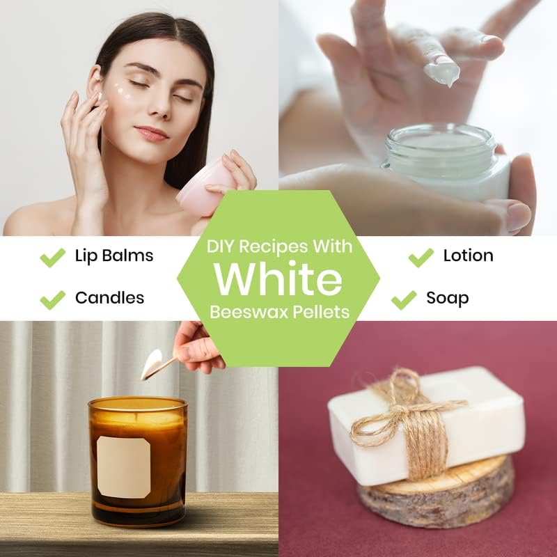 Soapeauty Pastillas de cera de abeja blanca 100% natural de 12 onzas, bálsamo labial orgánico, cuidado de la piel, cuidado del cabello y para el