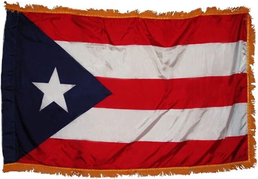 Premium 3×5 Embroidered Sewn Puerto Rico Fringe Sleeve Synthetic Cotton Flag 3’x5′
