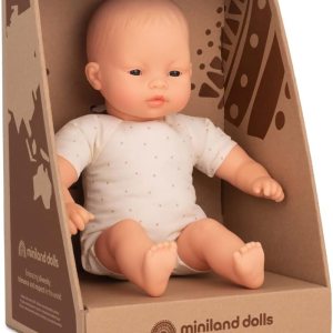 Miniland Muñeca de cuerpo suave asiática de 12 pulgadas en caja de venta al por menor Miniland Muñeca de cuerpo suave asiática de 12 pulgadas en caja de venta al por menor