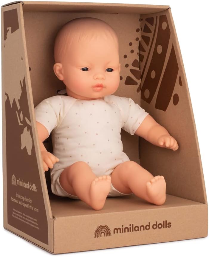 Miniland Muñeca de cuerpo suave asiática de 12 pulgadas en caja de venta al por menor