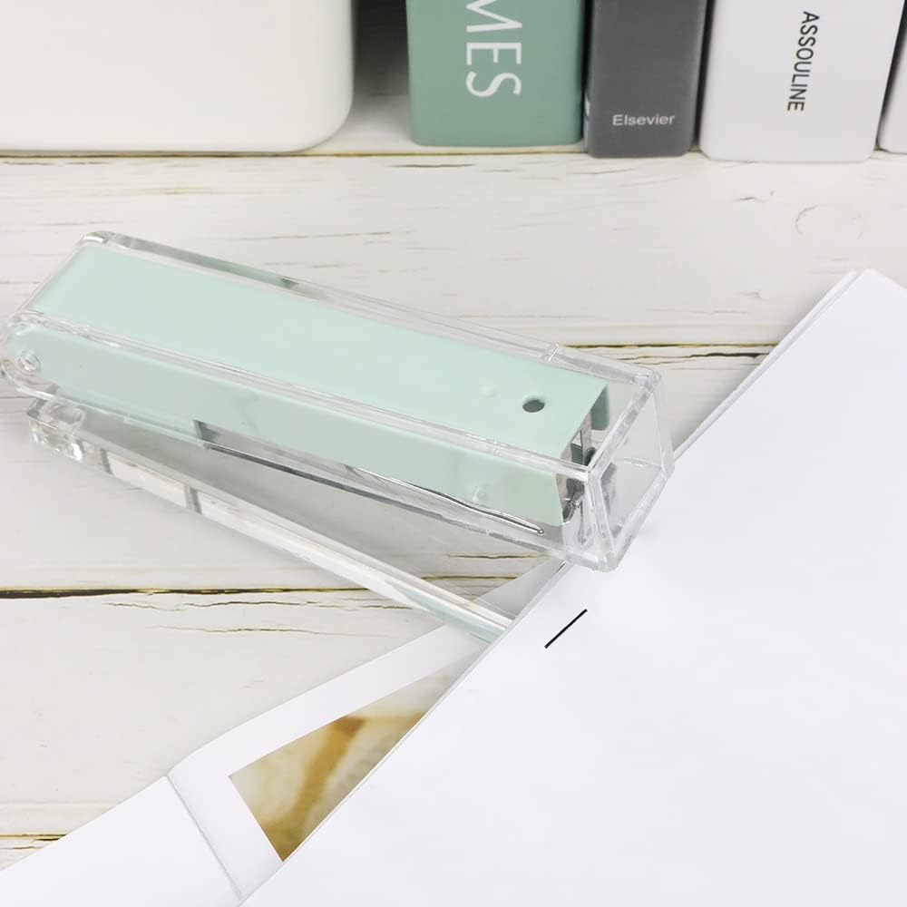 Grapadora de acrílico transparente verde para escritorio de oficina, grapadoras manuales, grapadora resistente, accesorios de escritorio acrílicos