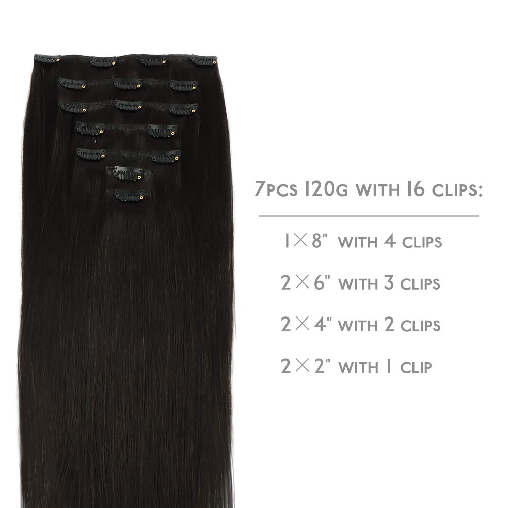 Wennalife – Extensiones de cabello humano con clip, extensiones de cabello Remy, 14 pulgadas a 24 pulgadas, 4.23 onzas (120g), 7 unidades