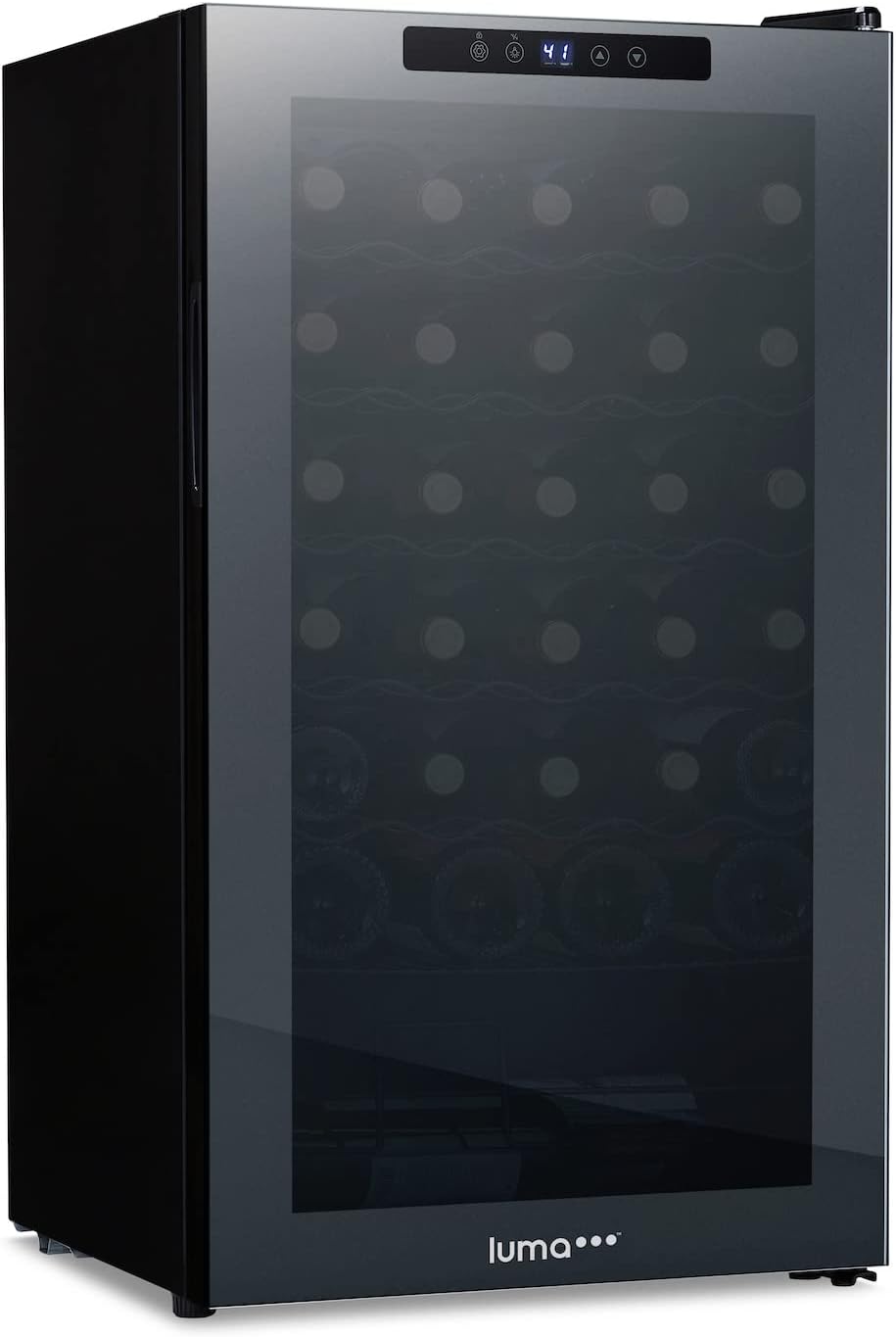 Luma Comfort Shadow Series – Refrigerador de vino de 34 botellas, refrigerador de vino con espejo independiente con puerta de vidrio templado de