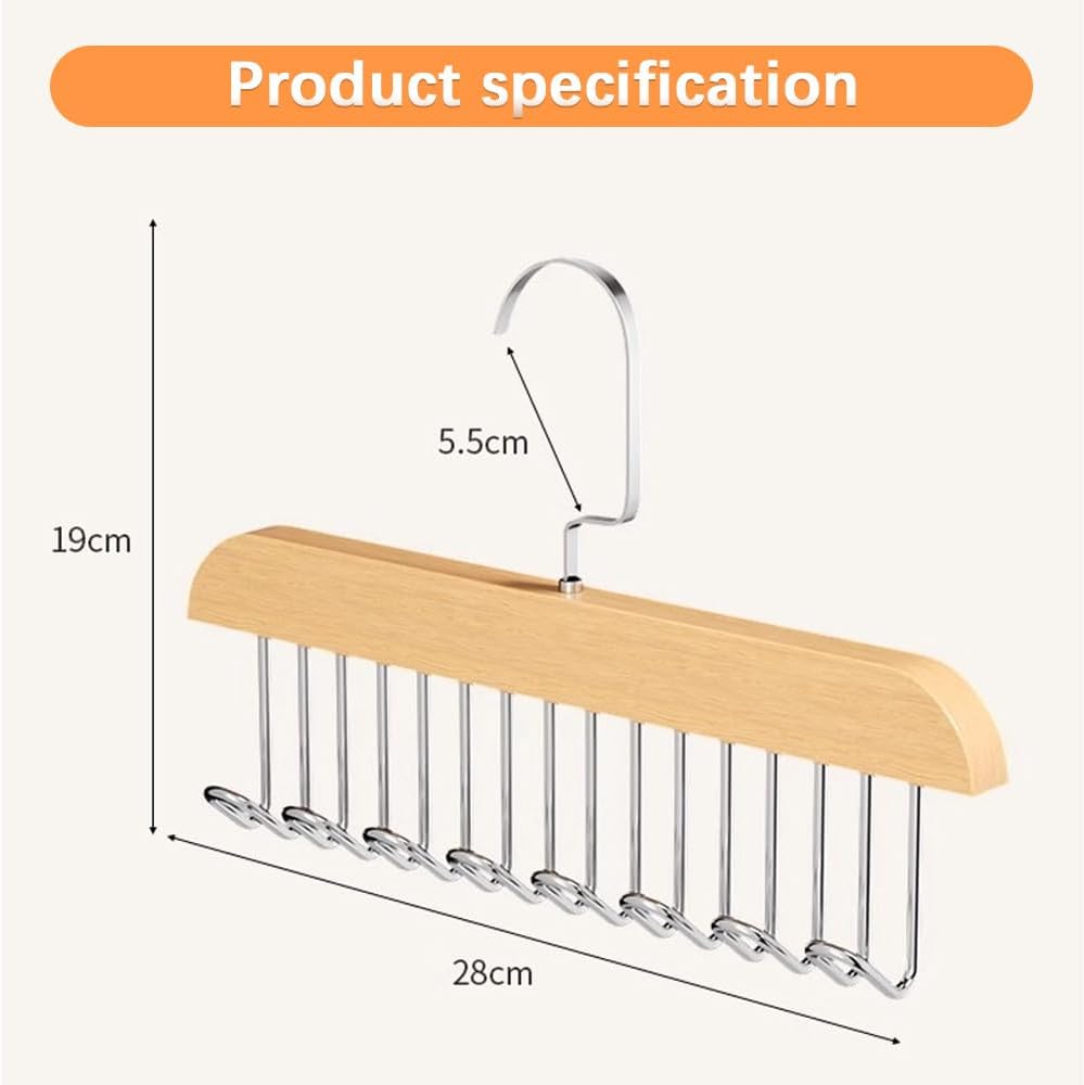 2 perchas multifuncionales antideslizantes de almacenamiento, colgador de madera para cinturón para armario con 8 ganchos, perchero antideslizante