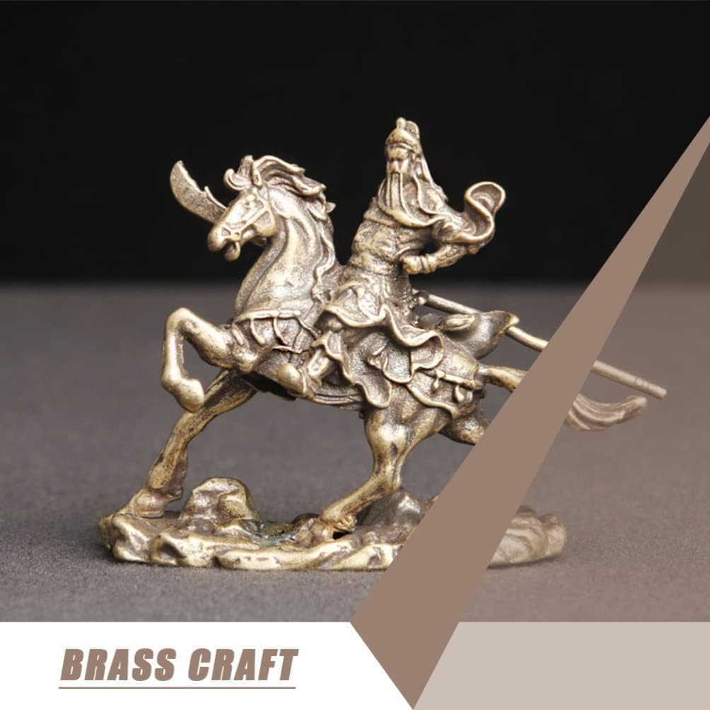 ULTNICE Regalos chinos de Feng Shui de latón para montar a caballo Figuritas de escritorio Lucky Horse Riding Estilo Artístico Decoración Guan Yu