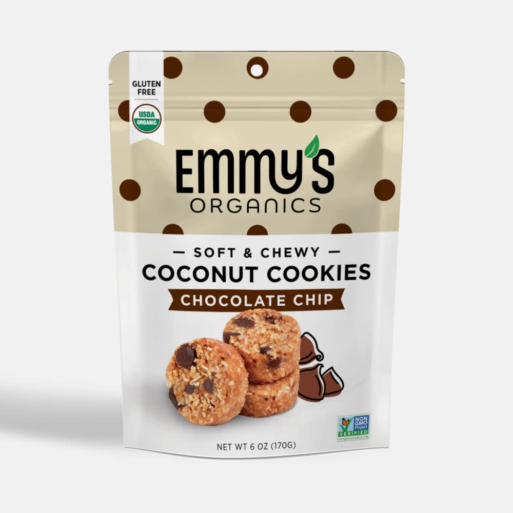 Emmy’s Organics Galletas de coco con chispas de chocolate (paquete de 8), sin gluten, orgánicas, veganas, aptas para paleo
