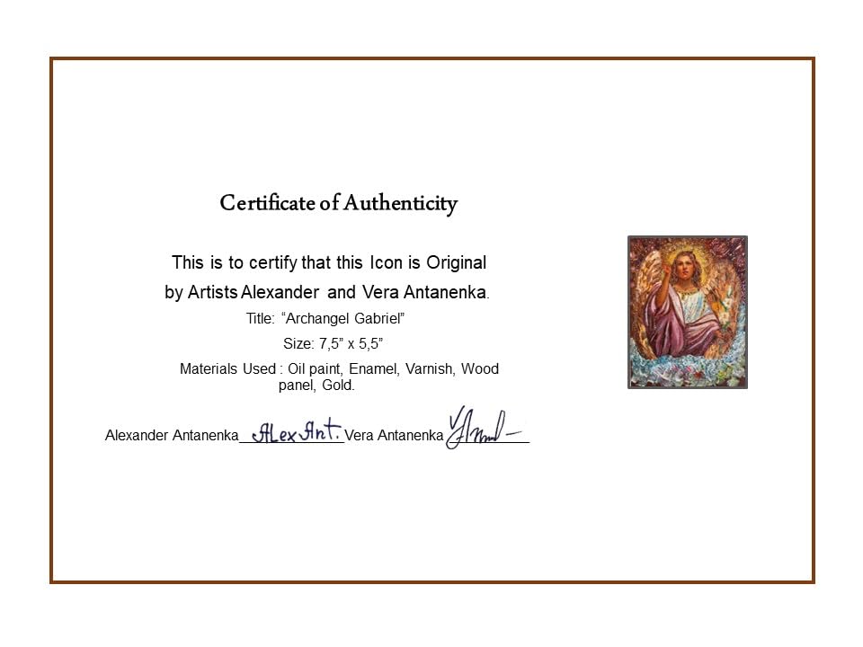 “Archangel Gabriel” 7,5x 5,5 Collectible, Hand-Painted Icon On Wood Panel – Alexander and Vera Antanenka, with Certificate Of Authenticity