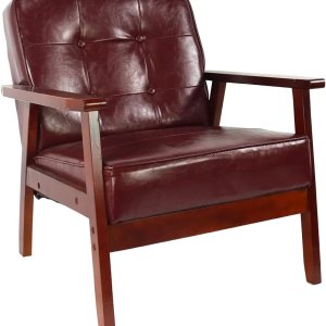 KKTONER Sofá de tela de salón moderno retro de mediados de siglo Silla de madera Sala de estar Dormitorio Estudio Balcón Sillón (rojo) KKTONER Sofá de tela de salón moderno retro de mediados de siglo Silla de madera Sala de estar Dormitorio Estudio Balcón Sillón (rojo)