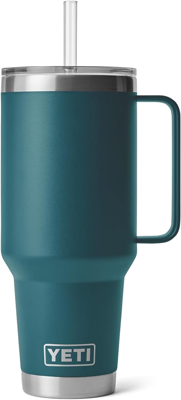 YETI Rambler – Vaso de agua con asa y tapa con popote, de 42 onzas, con aislamiento al vacío con asa, acero inoxidable, color verde azulado agave