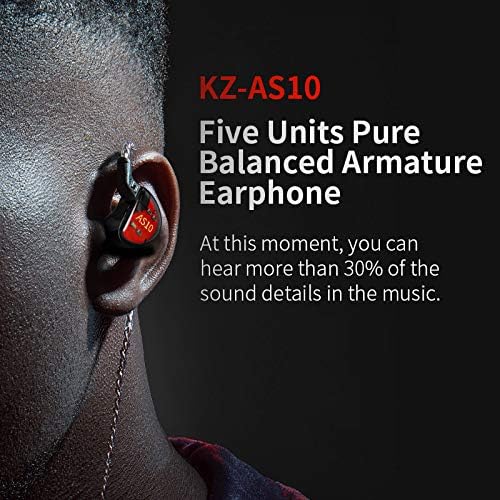 EZ EAR KZ AS10 Auriculares de alta fidelidad con cable en auriculares con monitor de oído, 5 armadura equilibrada 5BA con cable con cancelación de