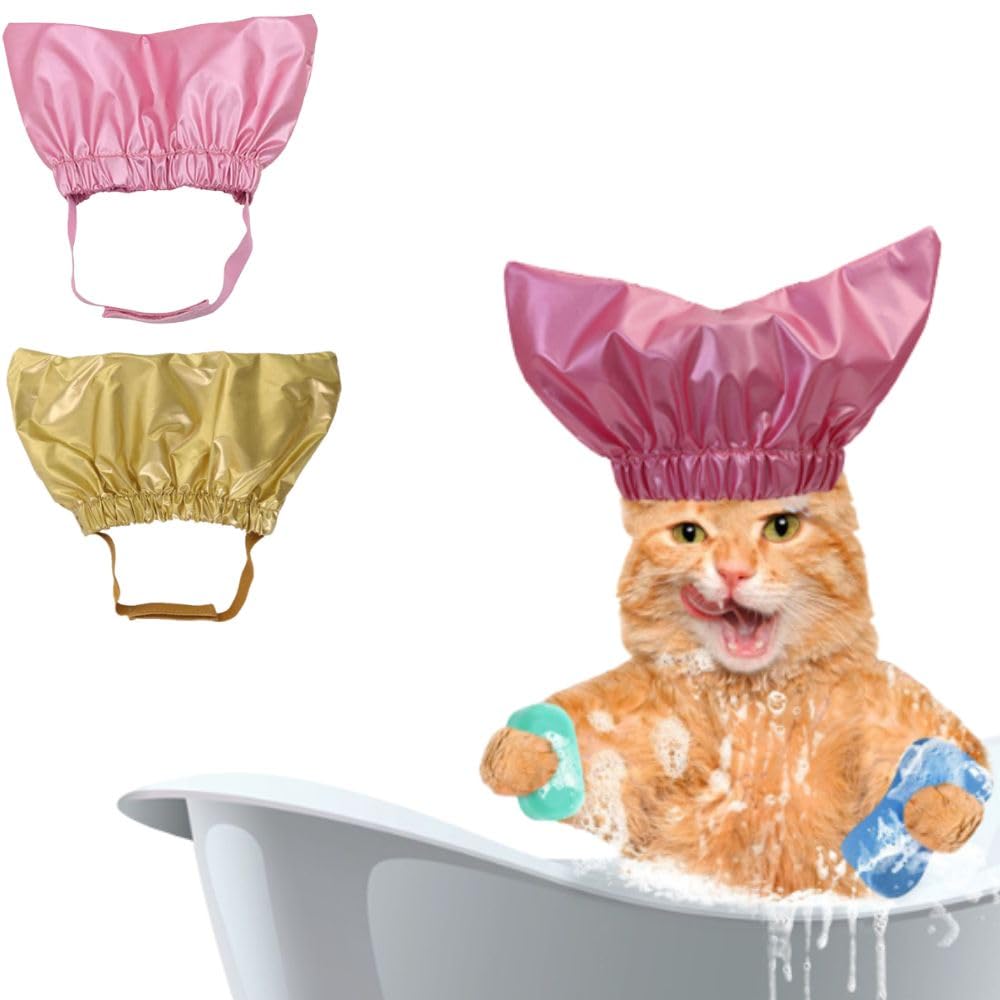 Gorro de ducha para mascotas, gorro de ducha reutilizable para perros, cubre las orejas, gorro de baño para gatos con correa ajustable para evitar