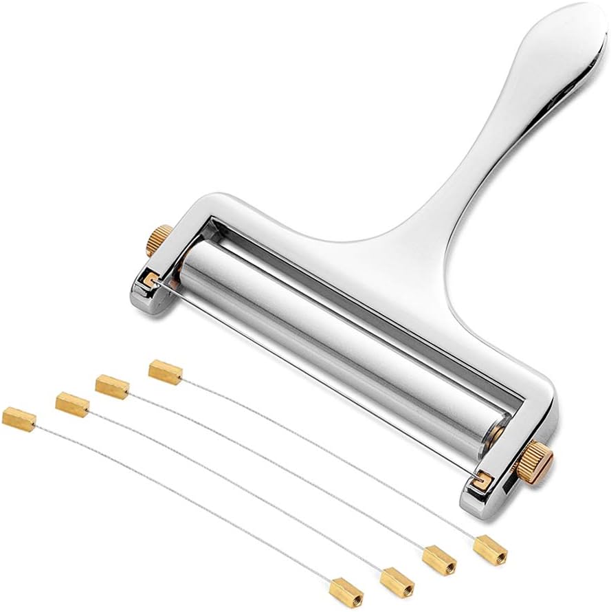 Rebanadora de queso, de acero inoxidable resistente de grosor ajustable, con alambre para quesos suaves y semiduros, 4 cables de corte de acero