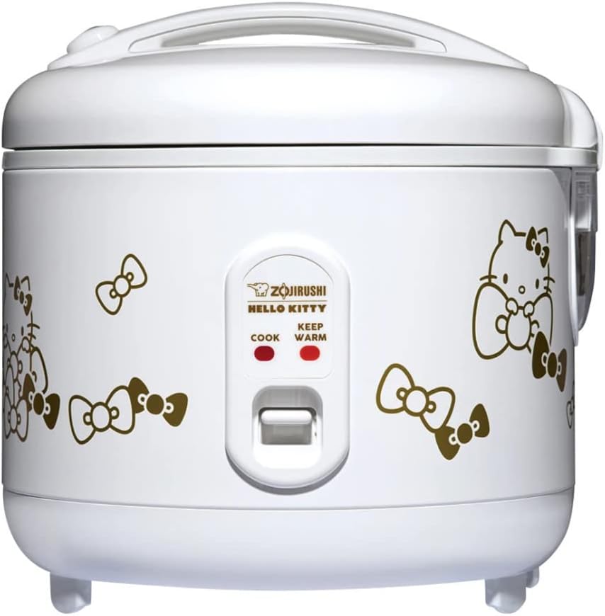 Zojirushi Hello Kitty – Olla arrocera automática de 5.5 tazas y calentador (blanco) paquete con cuenco de lavado de arroz de 9.5 pulgadas con