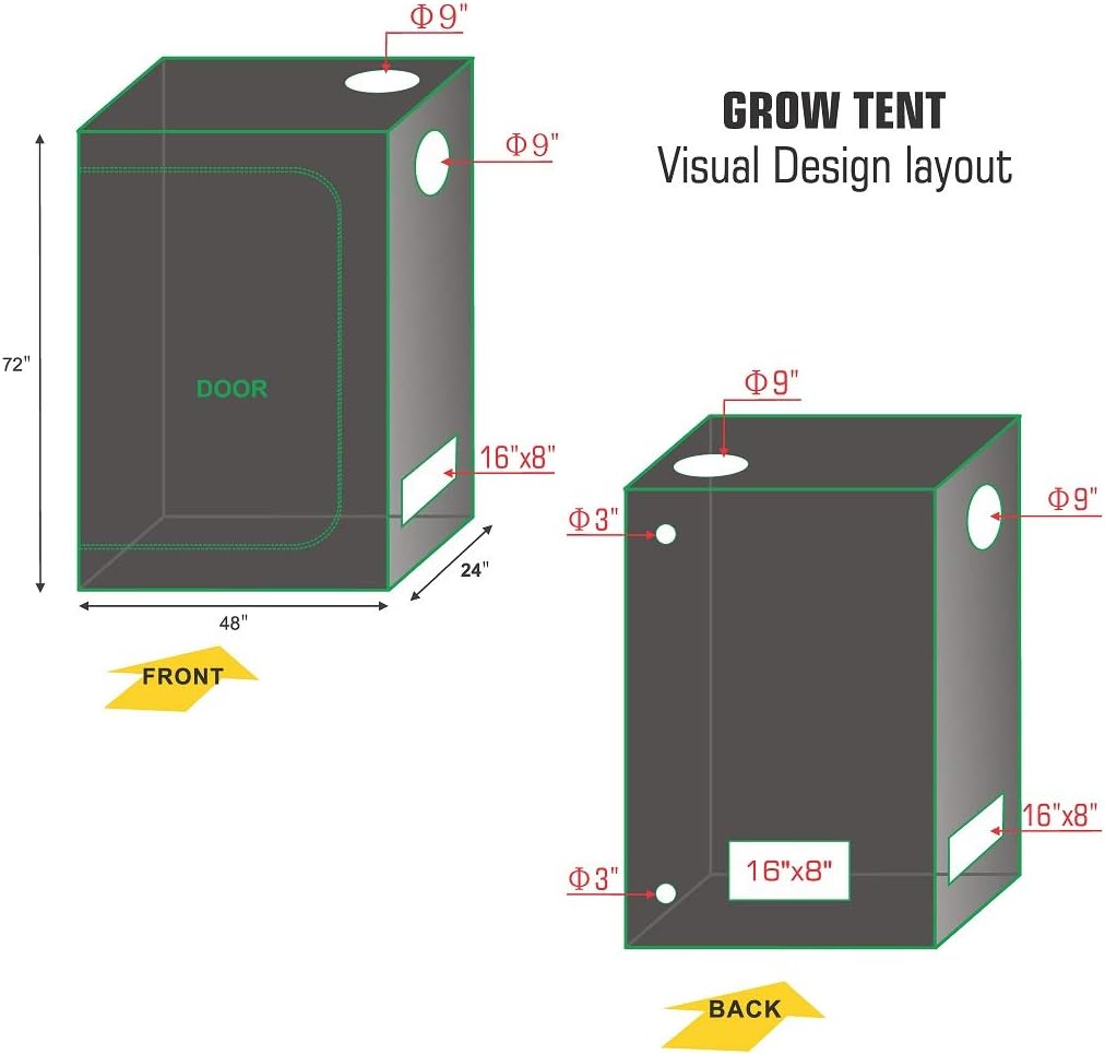 ALPHAPAR – Kit completo de tienda de campaña de cultivo de 48 x 24 x 72 pulgadas, sistema de cultivo hidropónico de plantas de interior para