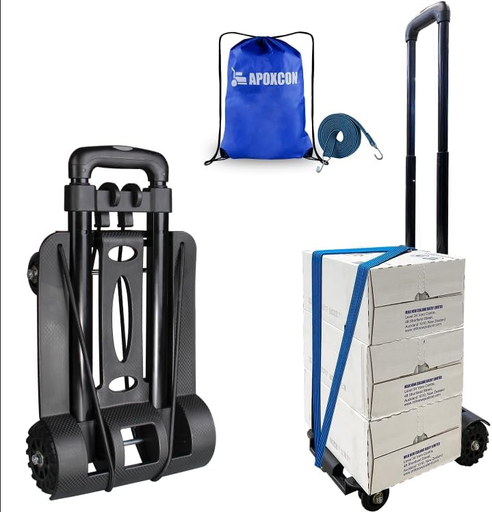 Camión de mano plegable, carrito de equipaje resistente de 270 libras con cuerda elástica y mochila con cordón, carrito de plataforma portátil con 4