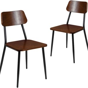 Flash Furniture Lincoln – Silla de comedor industrial apilable con marco de acero plomizo y asiento de madera rústica, juego de 2 Flash Furniture Lincoln – Silla de comedor industrial apilable con marco de acero plomizo y asiento de madera rústica, juego de 2